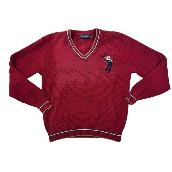 Carmel Other - Vintage Carmel Golf Sweater Burgundy Red Men’s Medium Cotton Knit Embroidered